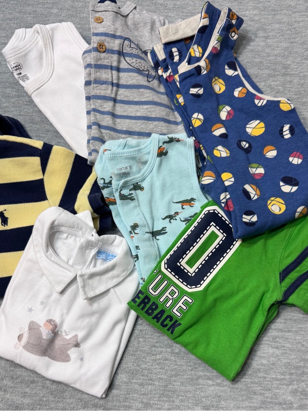 Ralph Lauren Navy & Yellow Striped Baby Polo Onesie